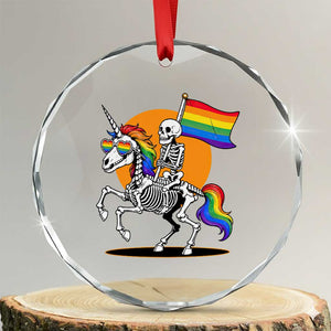 Funny Skeleton Riding Unicorn LGBTQ Pride Crystal Glass Ornament Rainbow Fantasy Graphic