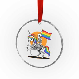 Funny Skeleton Riding Unicorn LGBTQ Pride Crystal Glass Ornament Rainbow Fantasy Graphic