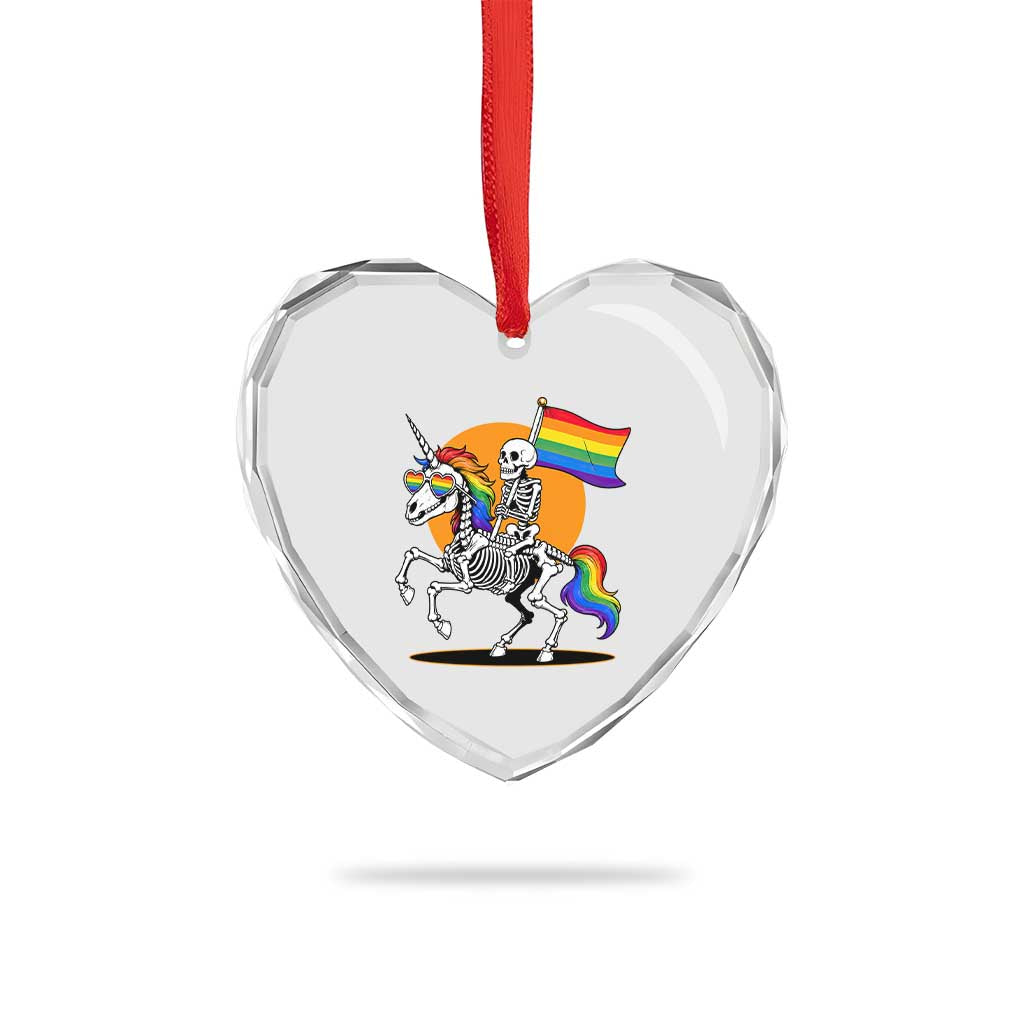 Funny Skeleton Riding Unicorn LGBTQ Pride Heart Crystal Glass Ornament Rainbow Fantasy Graphic TS12 Print Your Wear