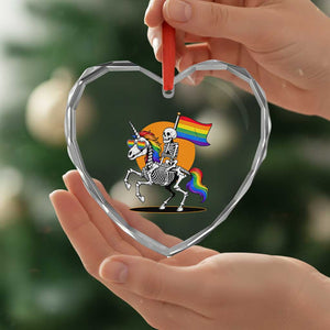 Funny Skeleton Riding Unicorn LGBTQ Pride Heart Crystal Glass Ornament Rainbow Fantasy Graphic TS12 Print Your Wear
