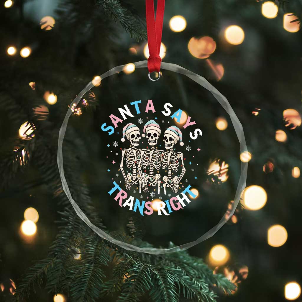 Funny Skeleton Santa Says Trans Right Crystal Glass Ornament Transgender Pride Gift TS12 Print Your Wear