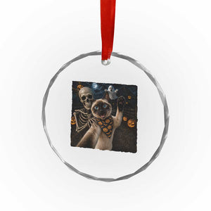 Funny Skeleton Selfie Siamese Cat Crystal Glass Ornament Halloween Spooky Cat Lover Gift