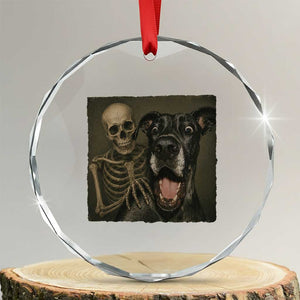Funny Skeleton Selfie With Great Dane Crystal Glass Ornament Halloween Spooky Dog Lover Gift