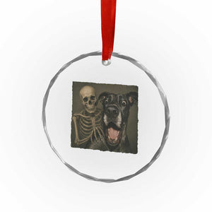 Funny Skeleton Selfie With Great Dane Crystal Glass Ornament Halloween Spooky Dog Lover Gift