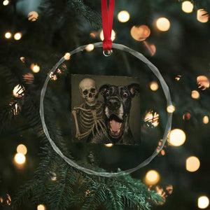 Funny Skeleton Selfie With Great Dane Crystal Glass Ornament Halloween Spooky Dog Lover Gift