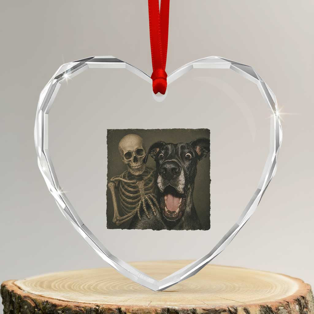 Funny Skeleton Selfie With Great Dane Heart Crystal Glass Ornament Halloween Spooky Dog Lover Gift TS12 Transparent Glass 3'' Heart Print Your Wear