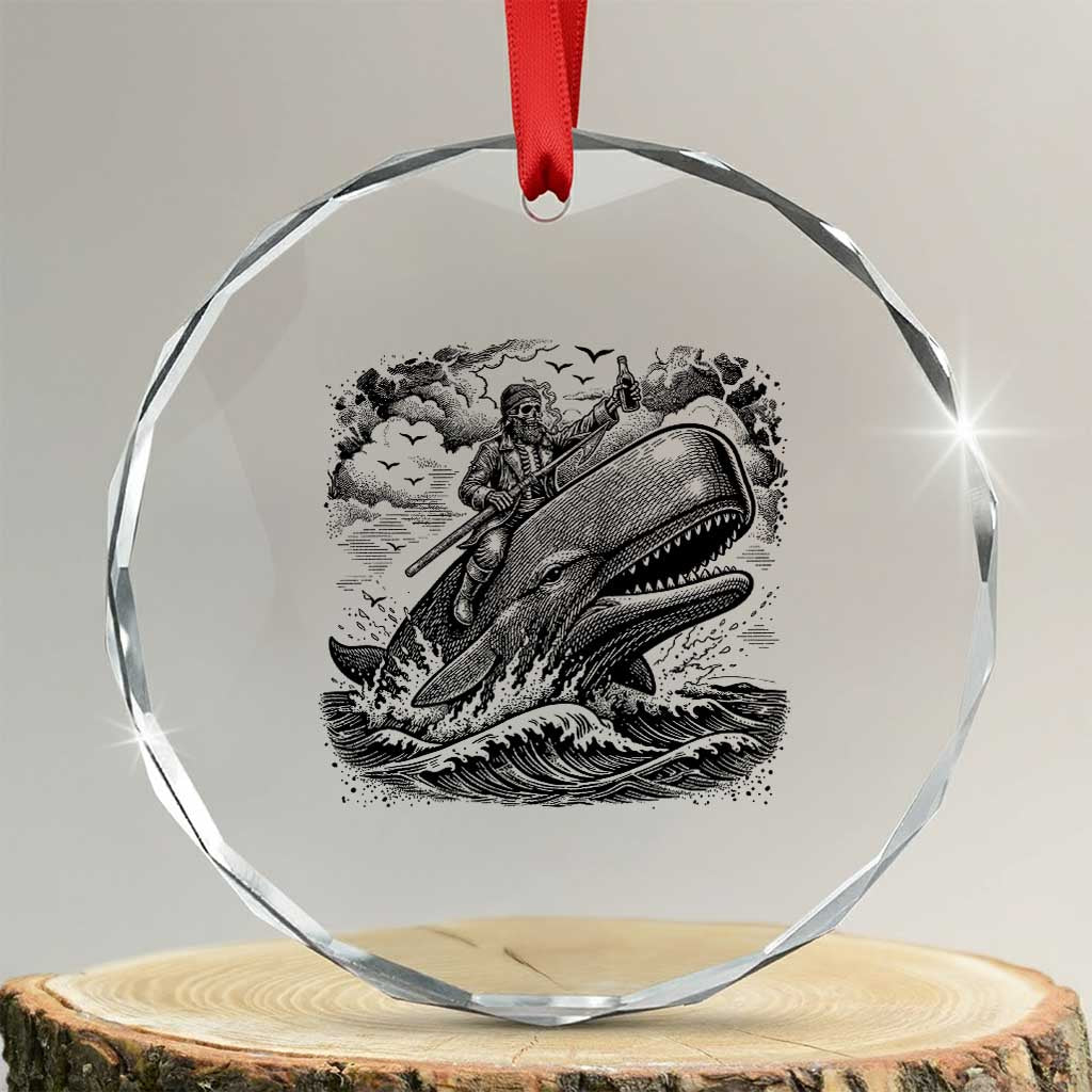 Funny Skeleton Whale Rider Crystal Glass Ornament Dark Maritime Gothic Vintage Nautical Graphic TS12 Transparent Glass 3'' Circle Print Your Wear
