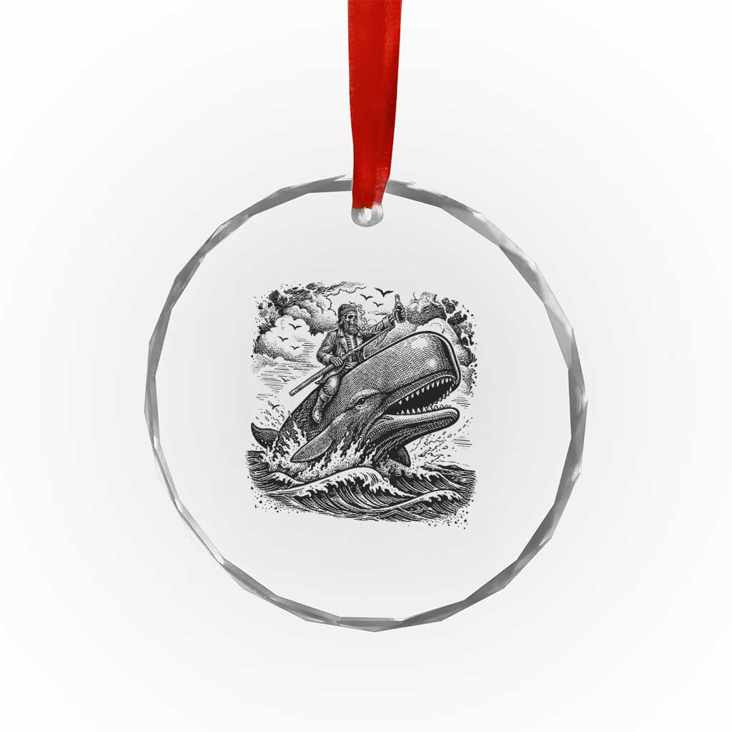 Funny Skeleton Whale Rider Crystal Glass Ornament Dark Maritime Gothic Vintage Nautical Graphic