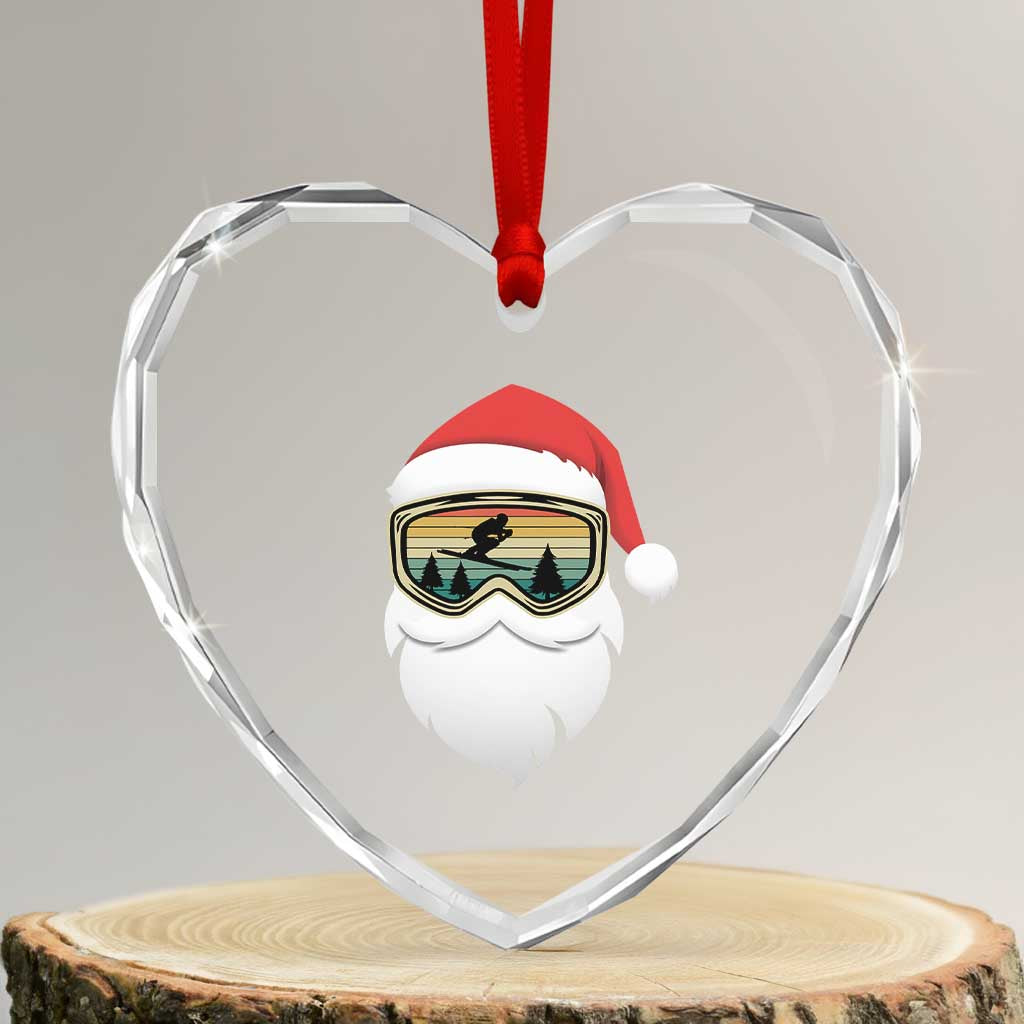 Funny Ski Christmas Winter Sport Skiing Santa Hat Heart Crystal Glass Ornament TS11 Transparent Glass 3'' Heart Print Your Wear