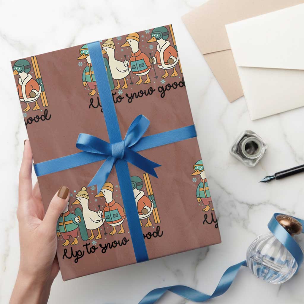 Funny Ski Snowboard Goose Wrapping Paper Roll Up To Snow Good Winter Sport TS11 Mocha Print Your Wear