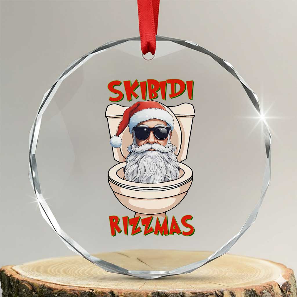 Funny Skibidi Rizzmas Santa Toilet Meme Crystal Glass Ornament TS09 Transparent Glass 3'' Circle Print Your Wear