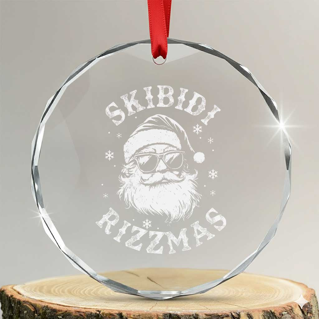 Funny Skibidi Rizzmas Xmas Crystal Glass Ornament Vintage Sigmas Charisma Rizz Cool Santa TS11 Transparent Glass 3'' Circle Print Your Wear