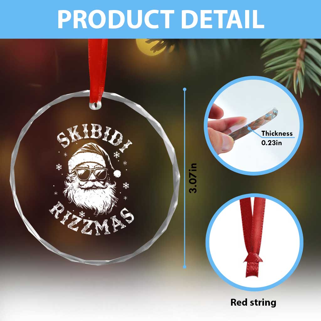 Funny Skibidi Rizzmas Xmas Crystal Glass Ornament Vintage Sigmas Charisma Rizz Cool Santa TS11 Print Your Wear