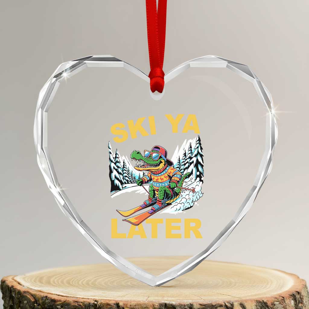 Funny Skiing Alligator Heart Crystal Glass Ornament Ski Ya Later Skier Snow Mountain Winter Sport TS11 Transparent Glass 3'' Heart Print Your Wear