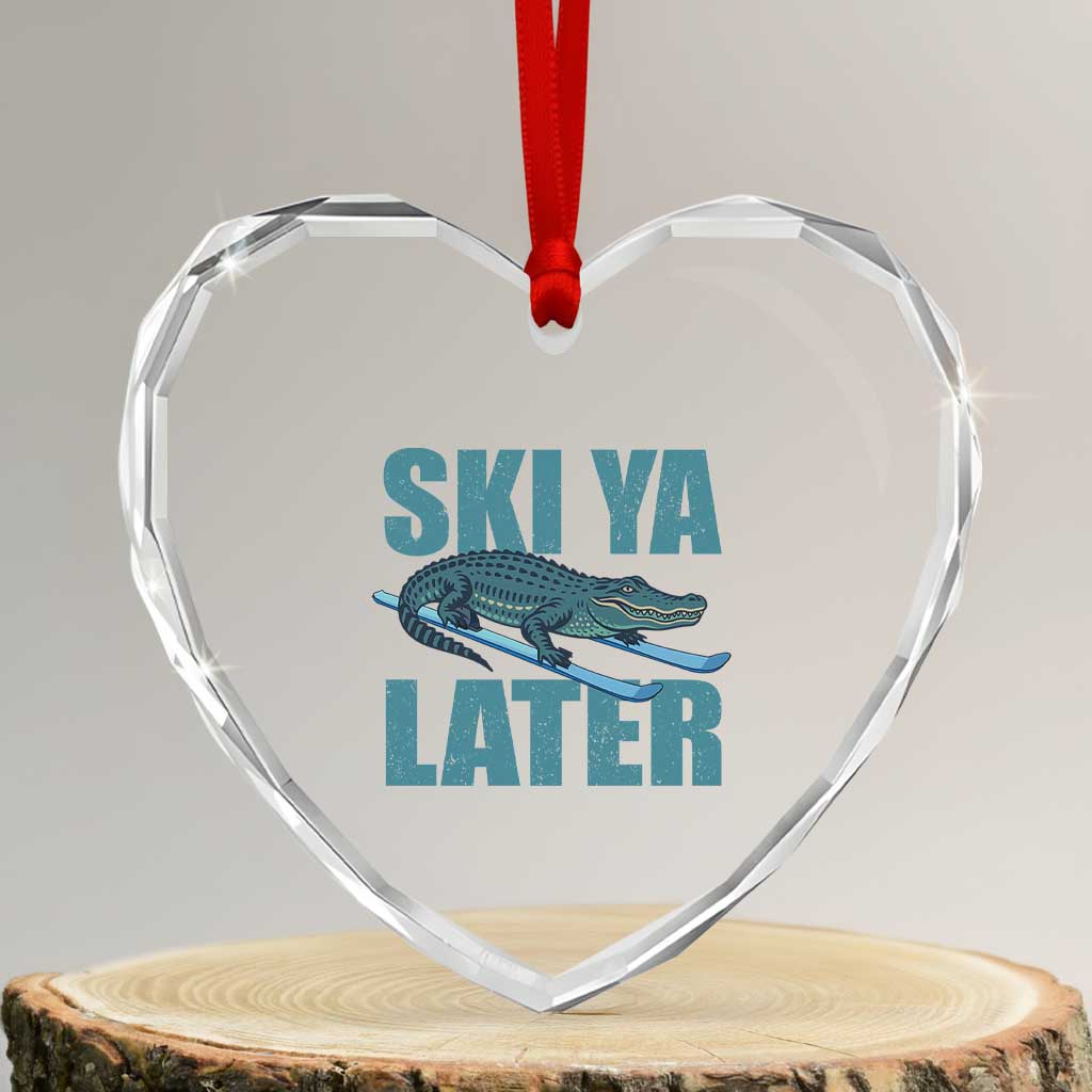 Funny Skiing Alligator Heart Crystal Glass Ornament Ski Ya Later Skier Winter Sport TS11 Transparent Glass 3'' Heart Print Your Wear