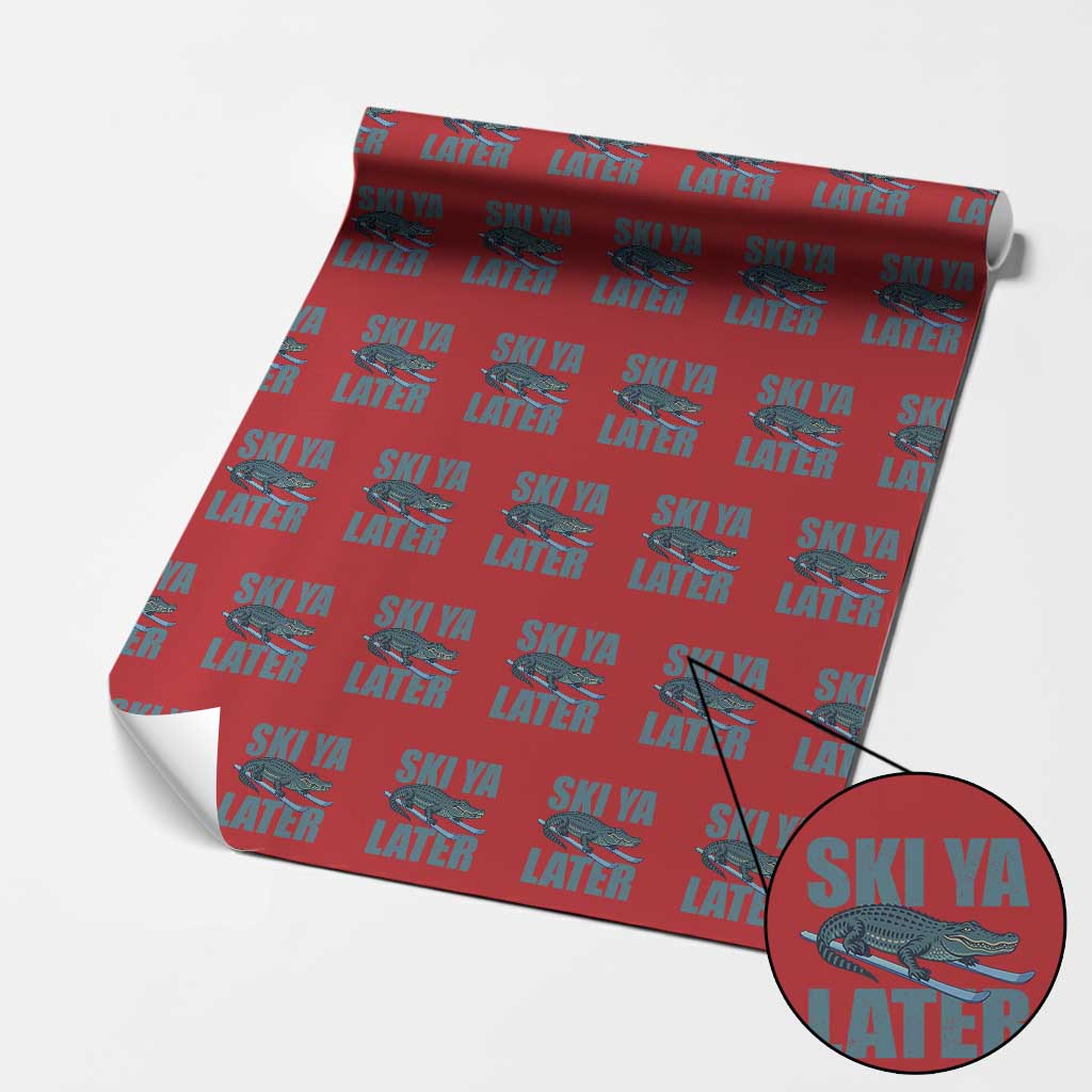 Funny Skiing Alligator Wrapping Paper Roll Ski Ya Later Skier Winter Sport TS11 Red Print Your Wear