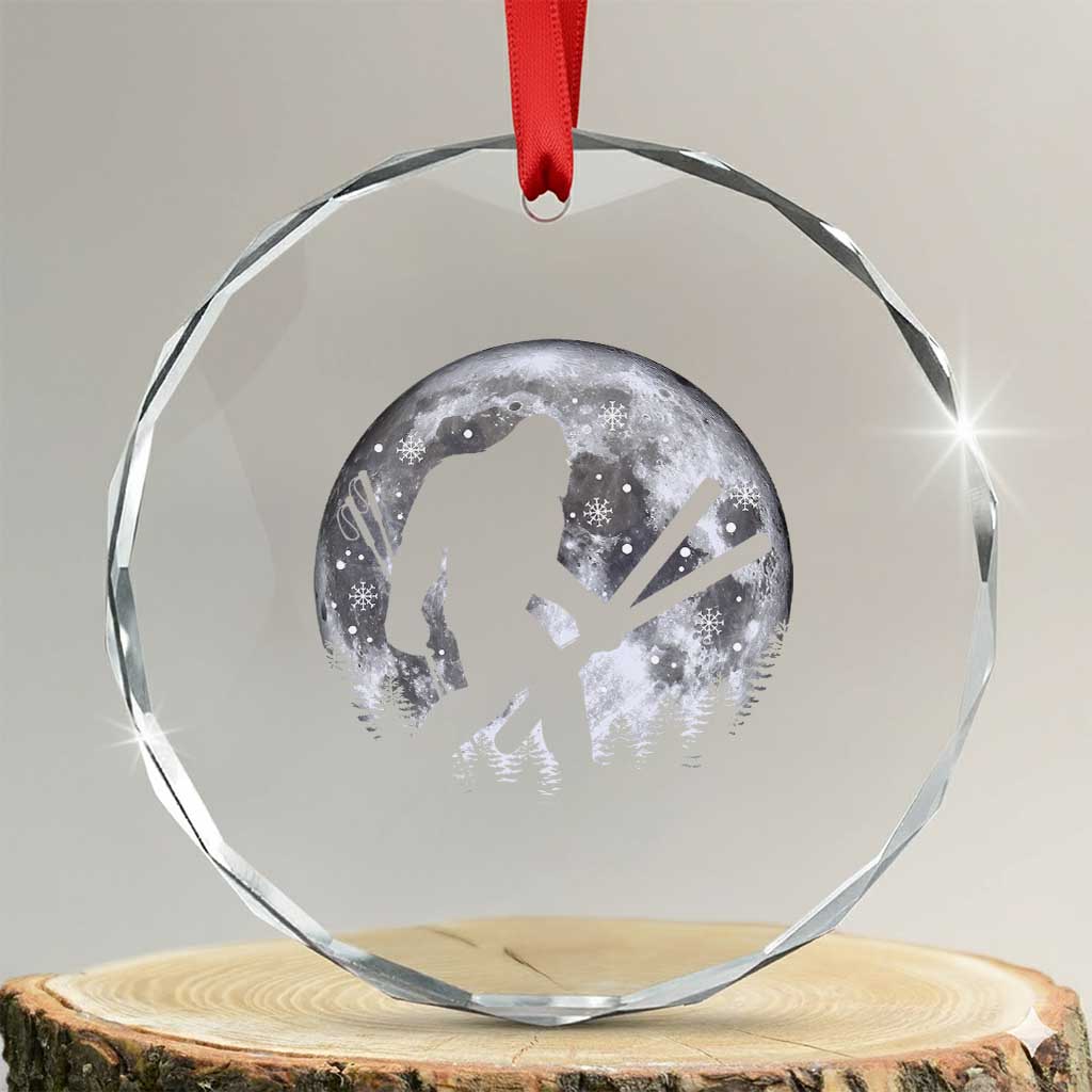 Funny Skiing Bigfoot Ski Winter Sport Moon Crystal Glass Ornament TS11 Transparent Glass 3'' Circle Print Your Wear