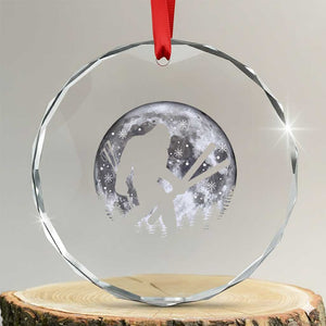 Funny Skiing Bigfoot Ski Winter Sport Moon Crystal Glass Ornament TS11 Transparent Glass 3'' Circle Print Your Wear