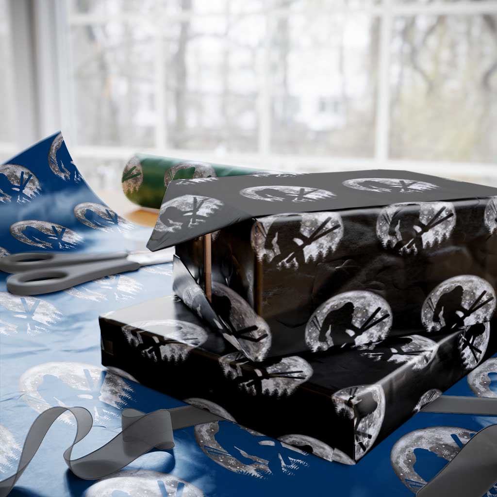 Funny Skiing Bigfoot Ski Winter Sport Moon Wrapping Paper Roll TS11 Black Print Your Wear