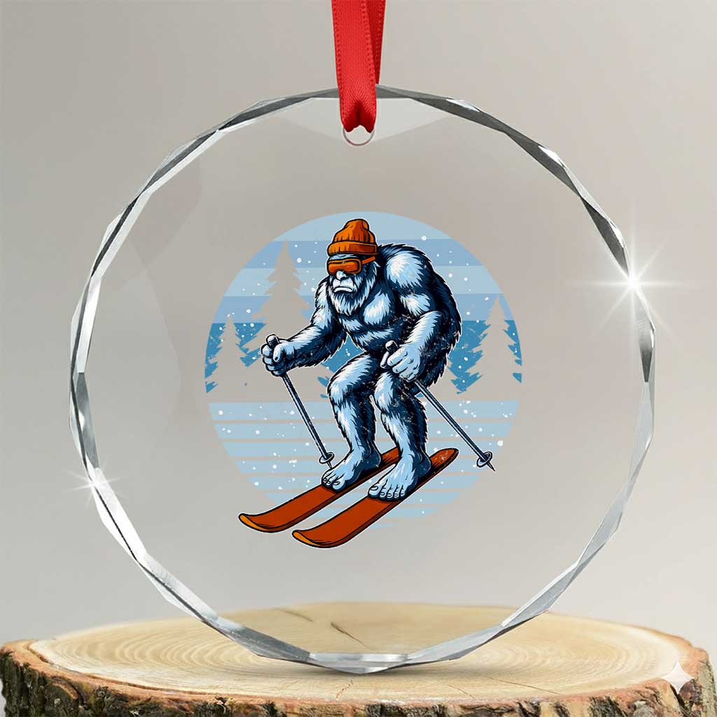 Funny Skiing Bigfoot Ski Winter Sport Yeti Snowboarder Skier Crystal Glass Ornament TS11 Transparent Glass 3'' Circle Print Your Wear