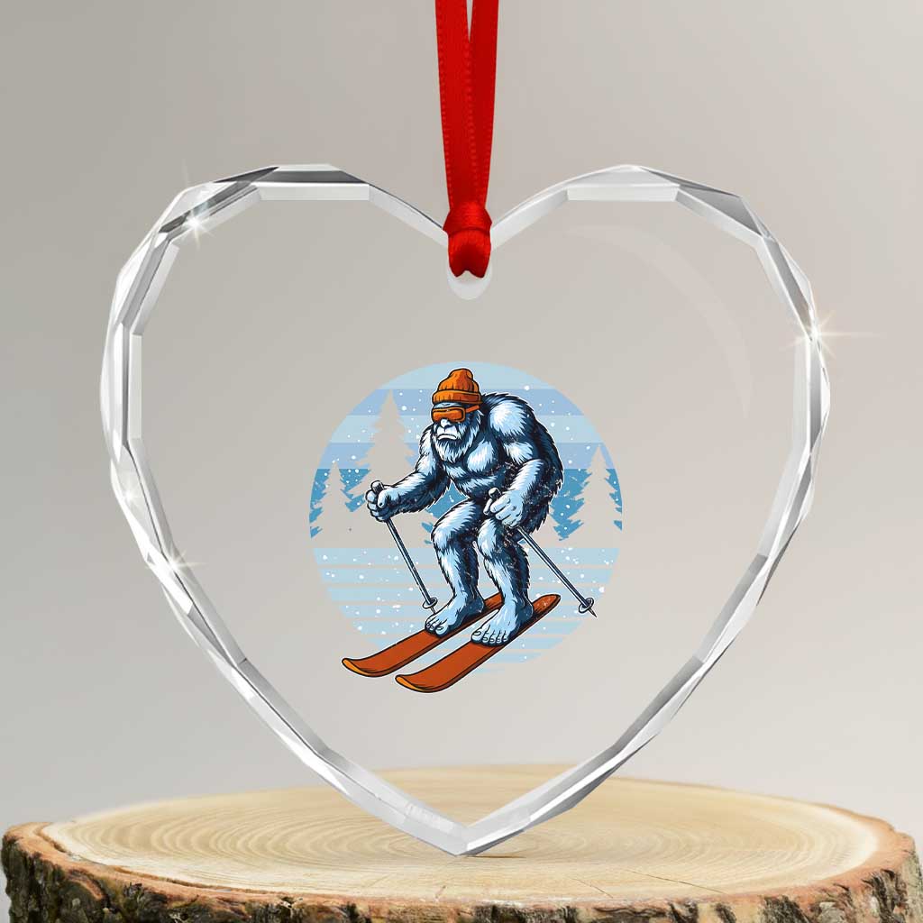 Funny Skiing Bigfoot Ski Winter Sport Yeti Snowboarder Skier Heart Crystal Glass Ornament TS11 Transparent Glass 3'' Heart Print Your Wear
