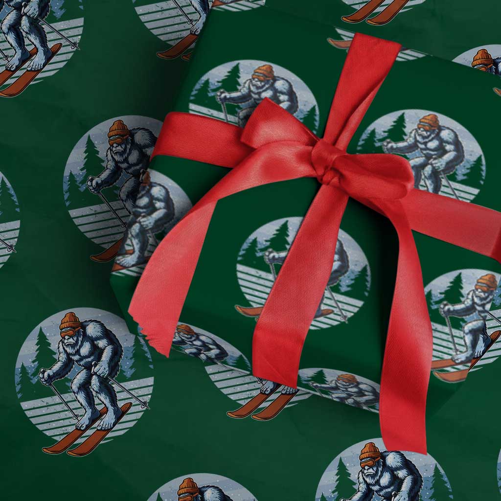 Funny Skiing Bigfoot Ski Winter Sport Yeti Snowboarder Skier Wrapping Paper Roll TS11 Green Print Your Wear