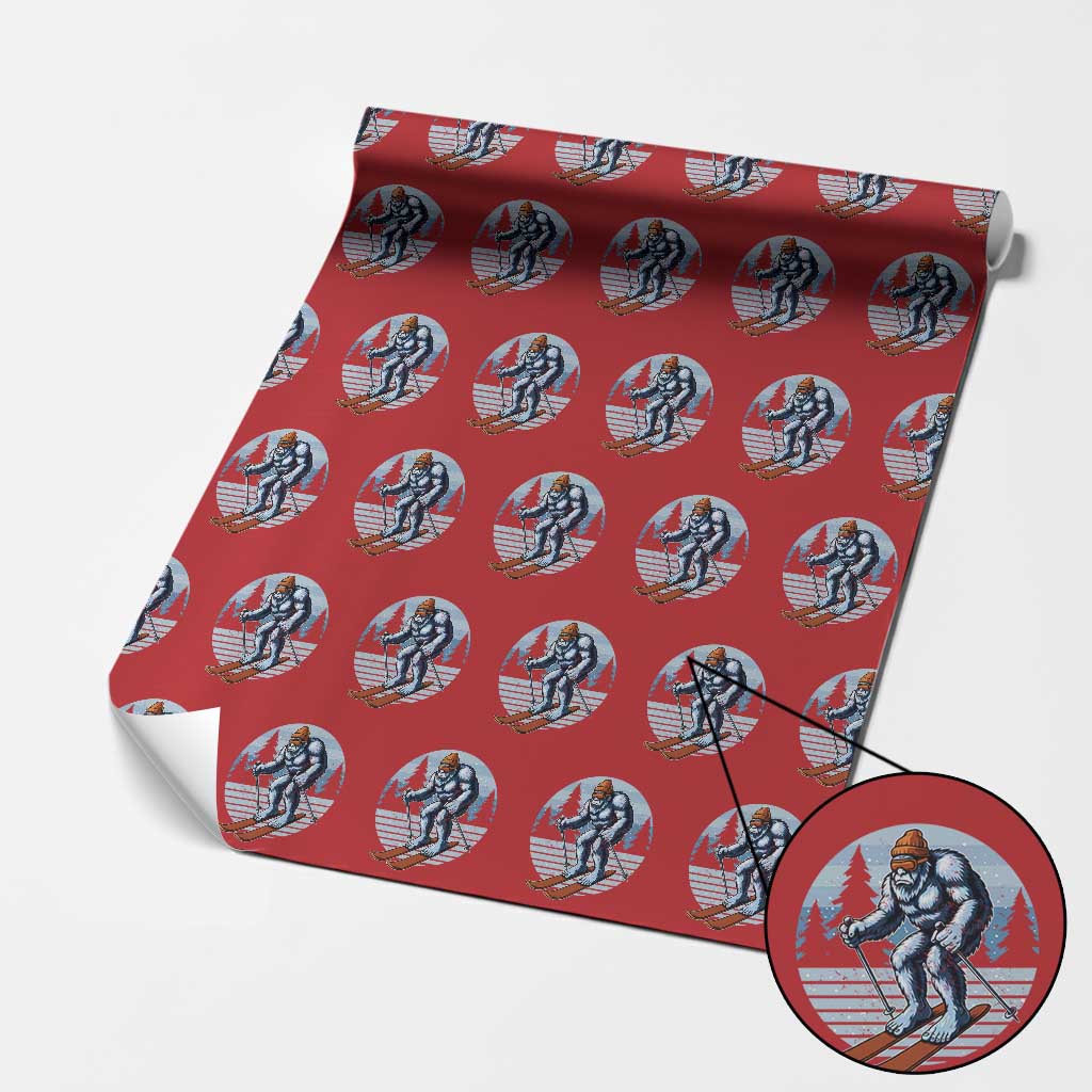 Funny Skiing Bigfoot Ski Winter Sport Yeti Snowboarder Skier Wrapping Paper Roll TS11 Red Print Your Wear