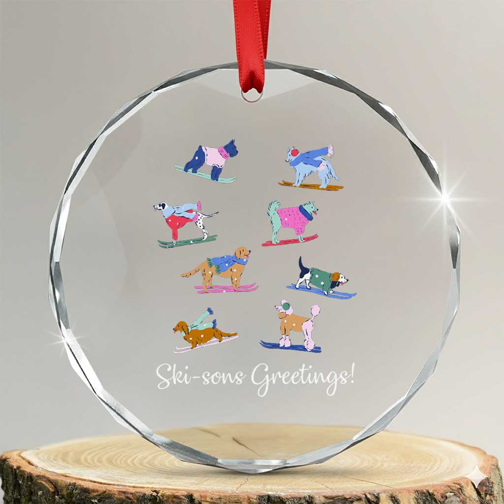 Funny Skiing Dog Crystal Glass Ornament Ski Sons Greetings Ski Winter Sport TS11 Transparent Glass 3'' Circle Print Your Wear
