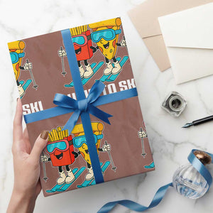 Funny Skiing Food Lover Wrapping Paper Roll How To Ski Pizza French Fries Skier TS11 Mocha Print Your Wear