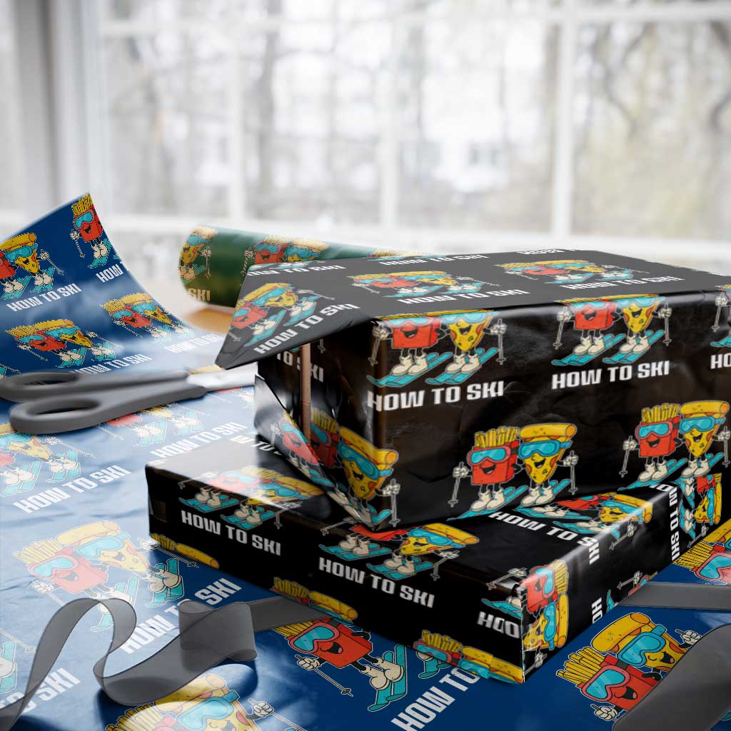 Funny Skiing Food Lover Wrapping Paper Roll How To Ski Pizza French Fries Skier TS11 Black Print Your Wear