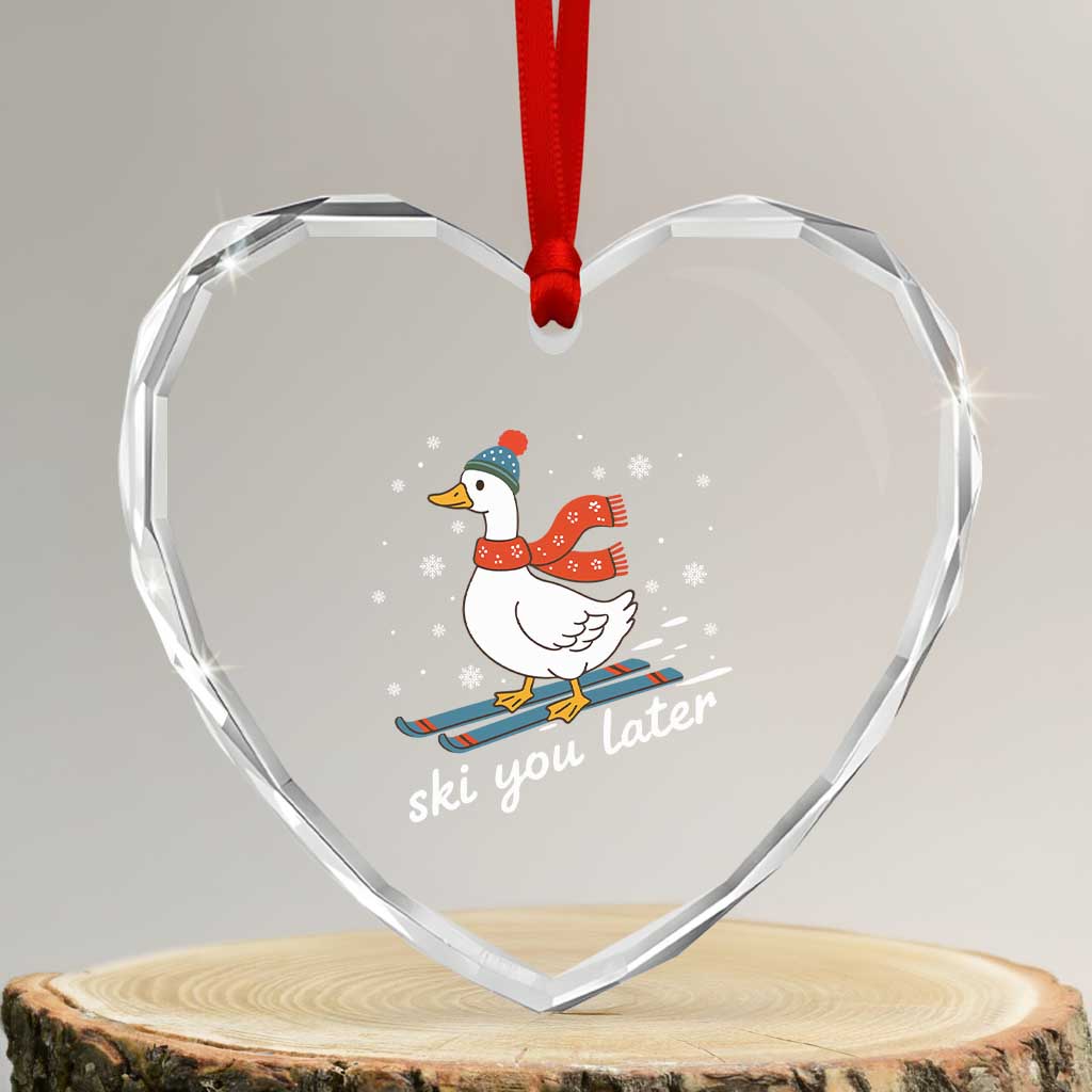 Funny Skiing Goose Heart Crystal Glass Ornament Ski You Later Winter Vacation Sport TS11 Transparent Glass 3'' Heart Print Your Wear