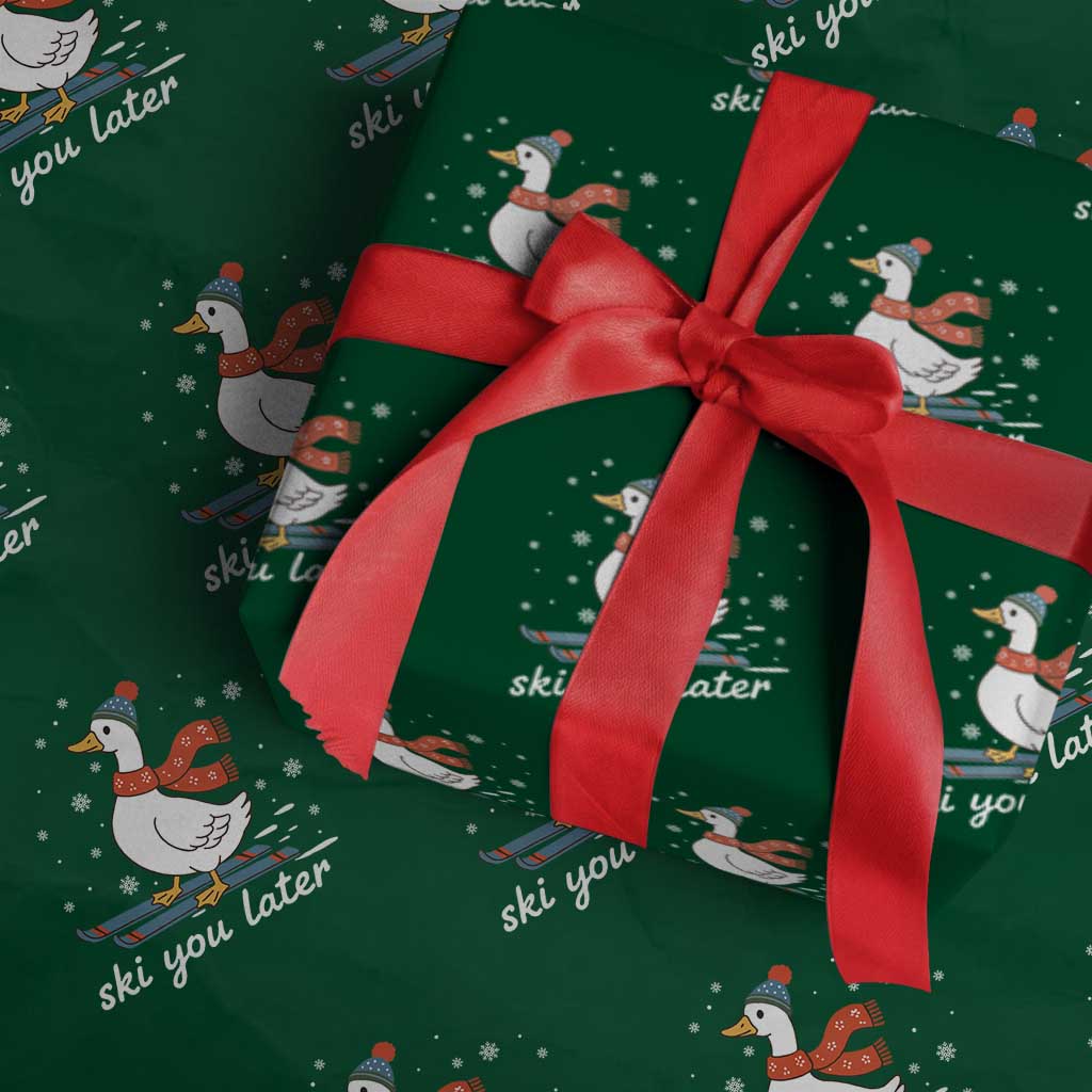 Funny Skiing Goose Wrapping Paper Roll Ski You Later Winter Vacation Sport TS11 Green Print Your Wear
