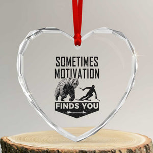 Funny Skiing Heart Crystal Glass Ornament Sometimes Motivation Finds You Ski Mountain Bear TS11 Transparent Glass 3'' Heart Print Your Wear