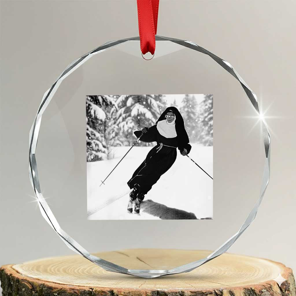 Funny Skiing Nun Graphics Photo Skier Winter Sport Crystal Glass Ornament TS11 Transparent Glass 3'' Circle Print Your Wear