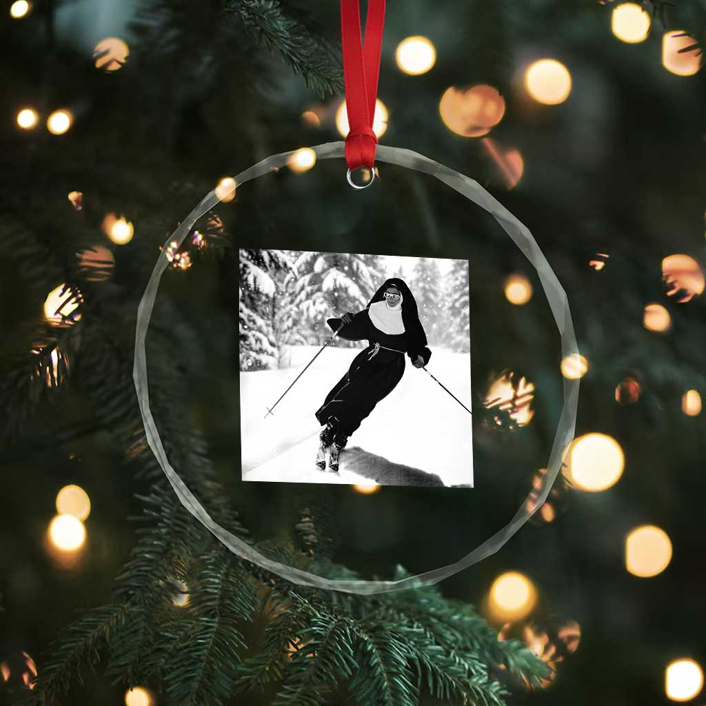 Funny Skiing Nun Graphics Photo Skier Winter Sport Crystal Glass Ornament TS11 Print Your Wear