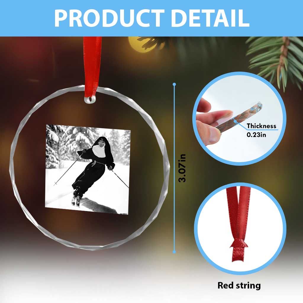 Funny Skiing Nun Graphics Photo Skier Winter Sport Crystal Glass Ornament TS11 Print Your Wear