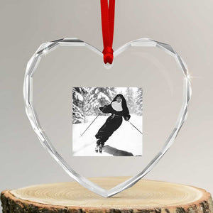 Funny Skiing Nun Graphics Photo Skier Winter Sport Heart Crystal Glass Ornament TS11 Transparent Glass 3'' Heart Print Your Wear