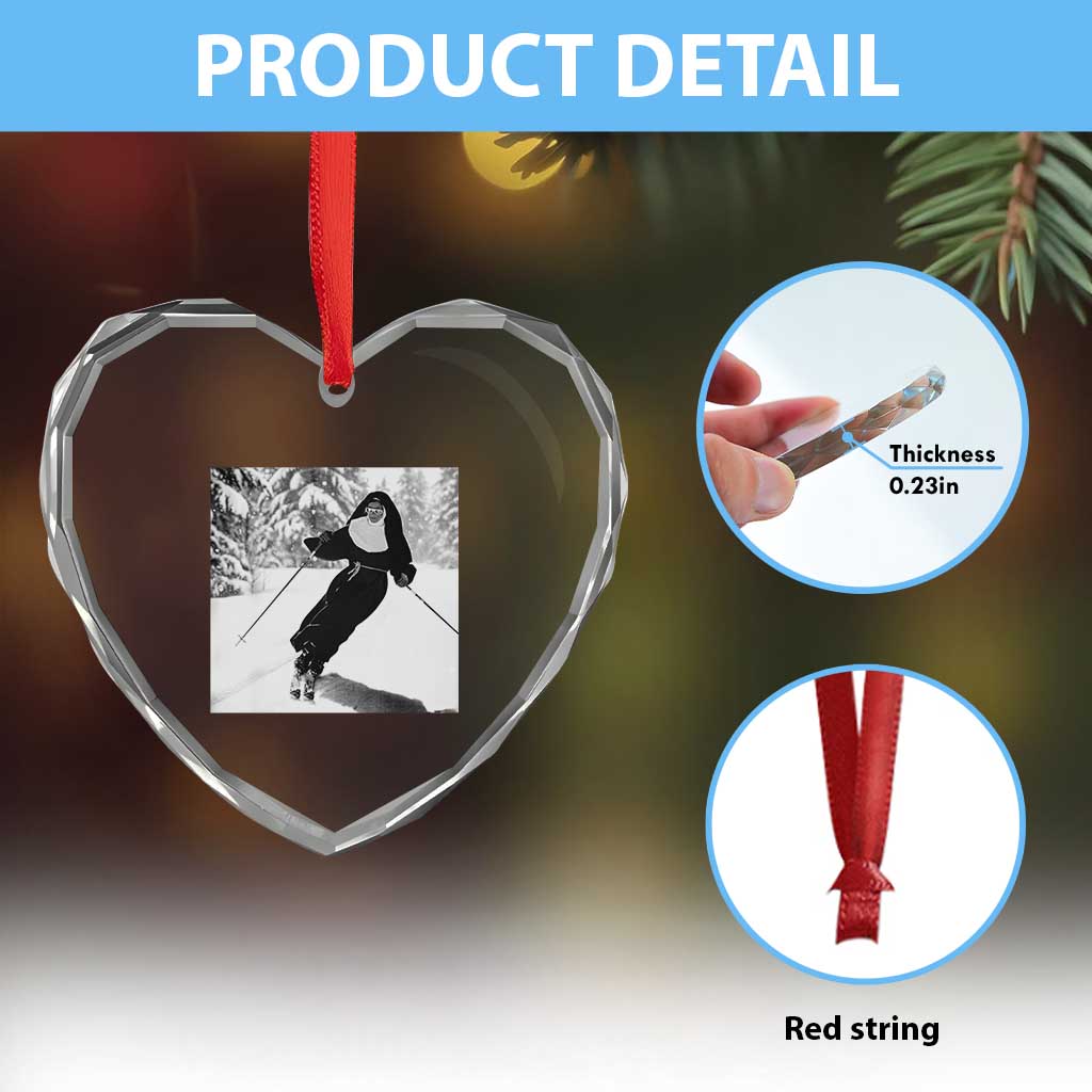 Funny Skiing Nun Graphics Photo Skier Winter Sport Heart Crystal Glass Ornament TS11 Print Your Wear