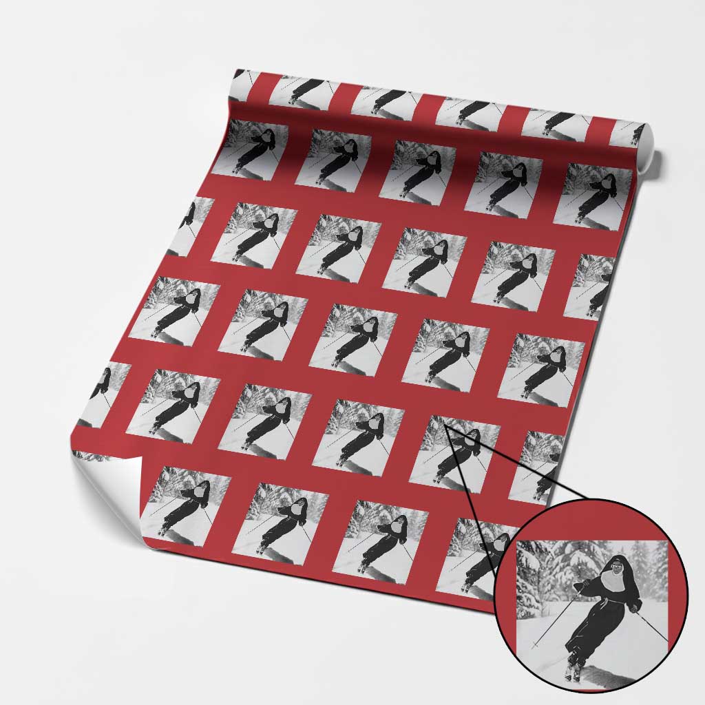 Funny Skiing Nun Graphics Photo Skier Winter Sport Wrapping Paper Roll TS11 Red Print Your Wear