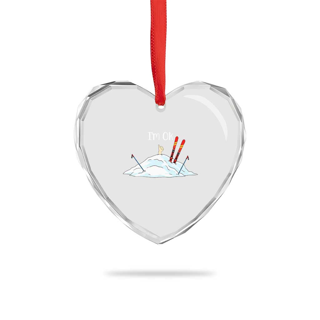Funny Skiing Snowboarding Heart Crystal Glass Ornament I Am Okay Ski Crash Winter Sport TS11 Print Your Wear