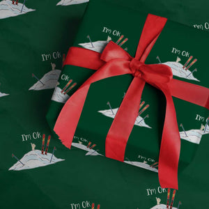 Funny Skiing Snowboarding Wrapping Paper Roll I Am Okay Ski Crash Winter Sport TS11 Green Print Your Wear