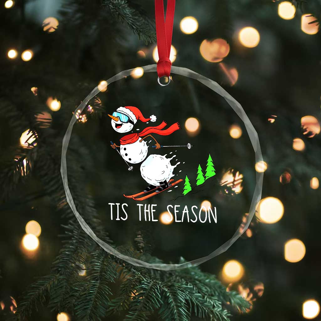 Funny Skiing Snowman Crystal Glass Ornament Funny Tis The Season Snow Ski Lover Skier TS10 Print Your Wear