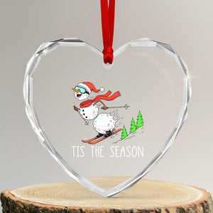 Funny Skiing Snowman Heart Crystal Glass Ornament Funny Tis The Season Snow Ski Lover Skier TS10 Transparent Glass 3'' Heart Print Your Wear