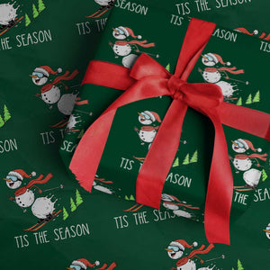 Funny Skiing Snowman Wrapping Paper Roll Funny Tis The Season Snow Ski Lover Skier TS10 Green Print Your Wear