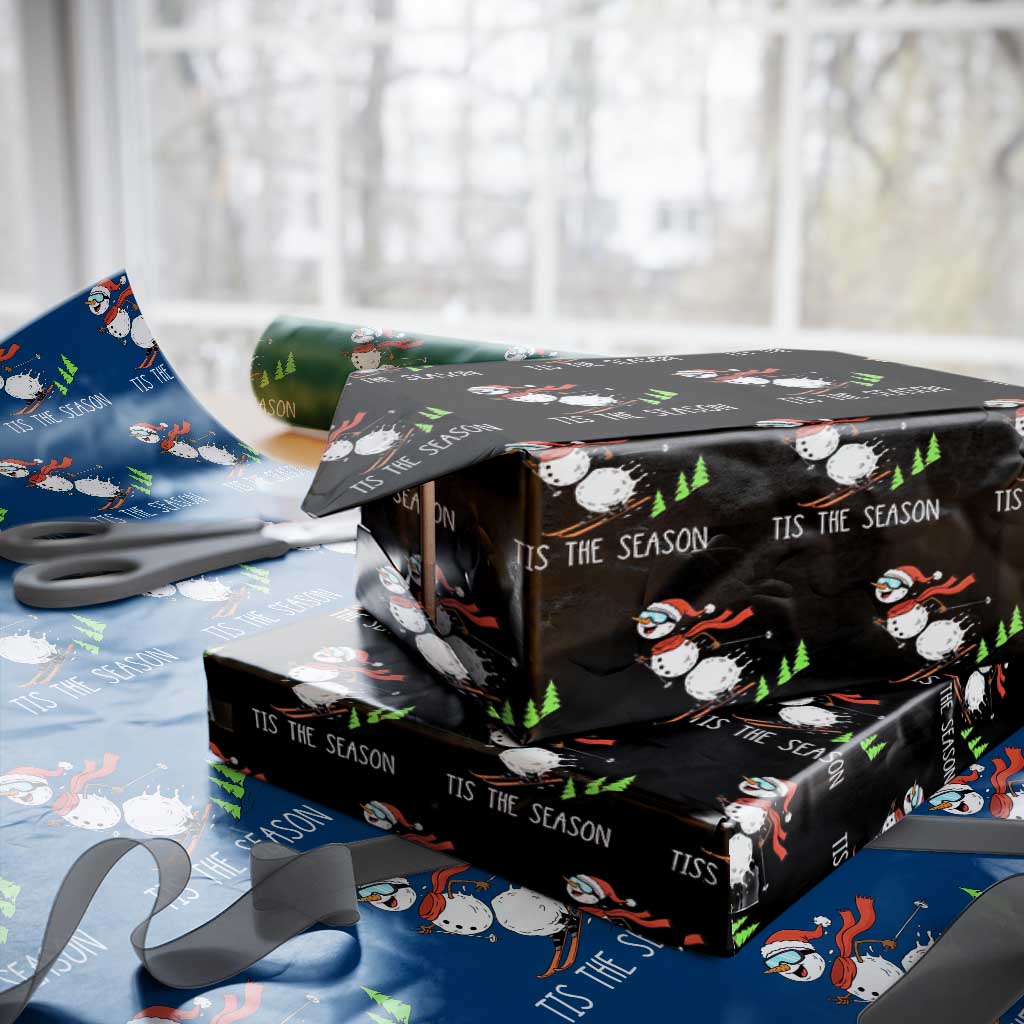 Funny Skiing Snowman Wrapping Paper Roll Funny Tis The Season Snow Ski Lover Skier TS10 Black Print Your Wear