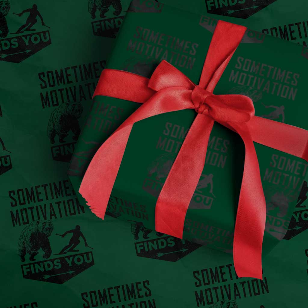 Funny Skiing Wrapping Paper Roll Sometimes Motivation Finds You Ski Mountain Bear TS11 Green Print Your Wear