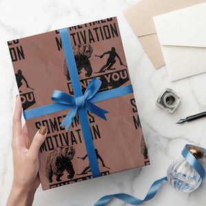 Funny Skiing Wrapping Paper Roll Sometimes Motivation Finds You Ski Mountain Bear TS11 Mocha Print Your Wear