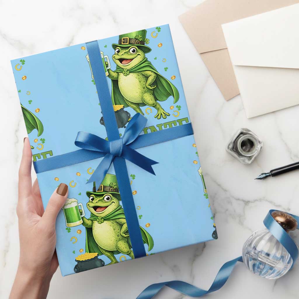 Funny Slainte Irish Frog Beer St Patricks Day Wrapping Paper Roll TS12 Light Blue Print Your Wear