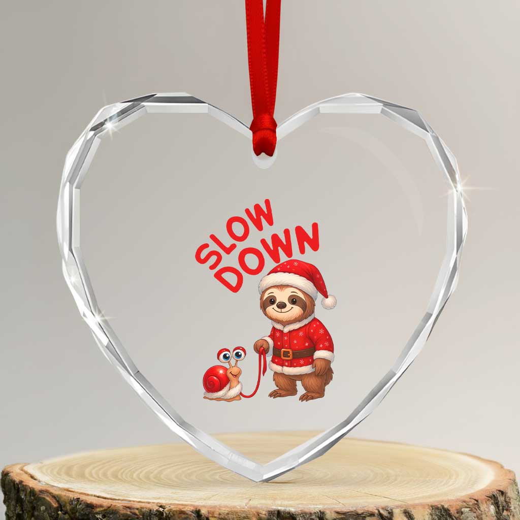 Funny Sloth Snail Christmas Heart Crystal Glass Ornament Slow Down Xmas TS14 Transparent Glass 3'' Heart Print Your Wear
