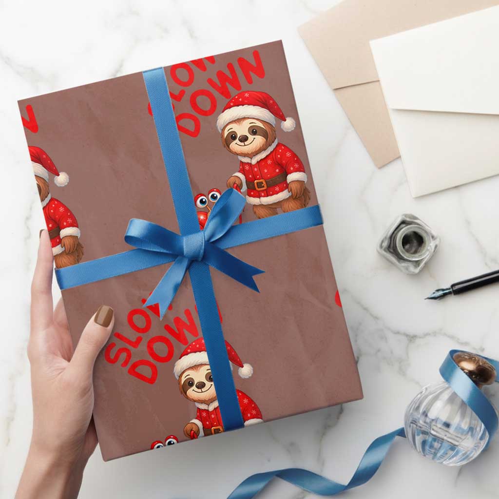 Funny Sloth Snail Christmas Wrapping Paper Roll Slow Down Xmas TS14 Mocha Print Your Wear